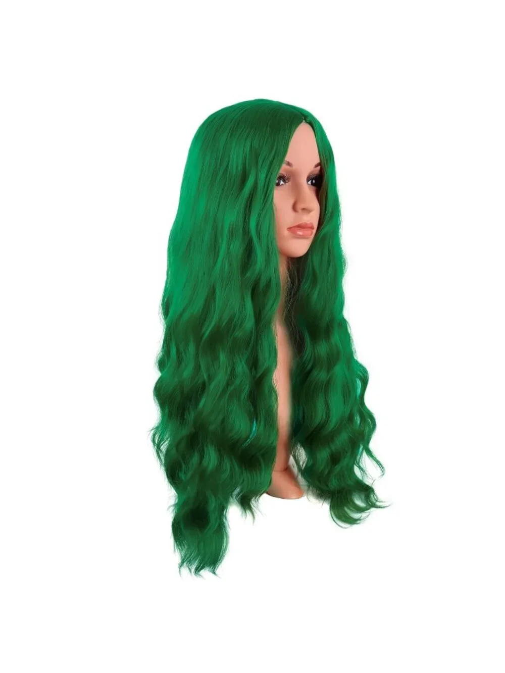 Women's Grass Green 28 Inch Synthetic Fiber Long Middle Part Curly Cosplay Wigs